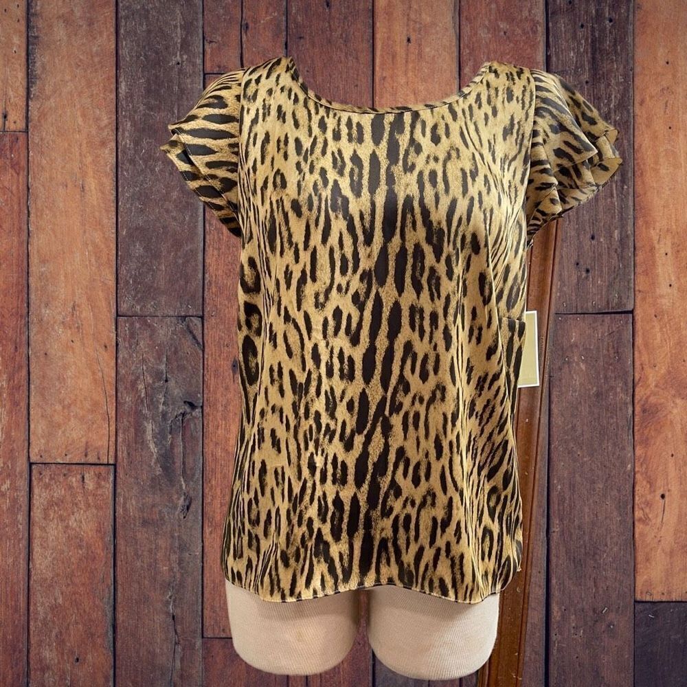 NWT Michael Michael Kors Barley Leopard Top Blouse Size 14P New